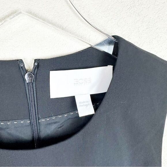 Hugo Boss Dirusa Fundamentals Black Sheath Stretch Sleeveless Dress Midi Size 2 - Picture 4 of 8